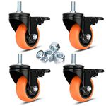 Moogiitools 3 Inch Caster Wheels 2200Lbs, Threaded Stem Casters Set of 4 Heavy Duty, 1/2"-13 x 1" (Screw Diameter 1/2", Stem Length 1"), Safety Dual Locking Industrial Castors