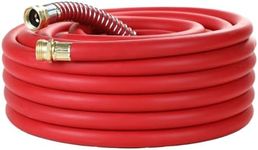 Guitrees 25FT 5/8 Heavy-Duty Rubber Garden Hose - 200psi Working, 1000psi Burst - Hot/Cold Water - Five-Layered Braiding for Durability - Versatile for Gardening, Agriculture, Construction(Red)