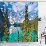 Ambesonne Cottage Decor Collection, Sight of Moraine Lake Rocky Mountains and Summer Forest after Alive Tall Floiaged Trees View, Polyester Fabric Bathroom Shower Curtain, 75 Inches Long, Teal Aqua