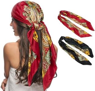 Senker Fashion 35" Women Satin Square Head Scarf, Pirate Accessories Silk Scarf Bandana for Hair Wrapping and Sleeping