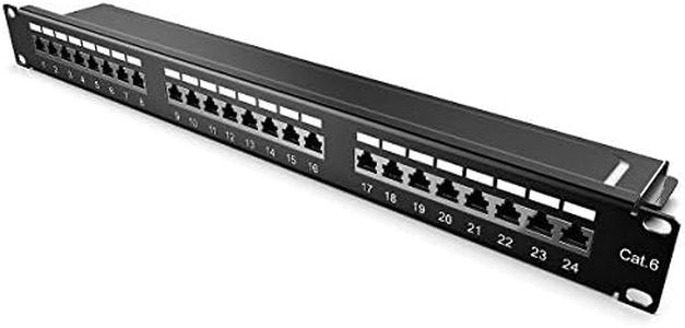 kwmobile 24 Port Cat6 Patch Panel - 19 Inch Cat 6 Network Patch Panel Mountable Rack RJ45 Ethernet Hub with Cable Management Bar and Accessories