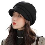 AIDIER Women Elegant Wool Baker Boy Hat Winter Newsboy Cabbie Cap Vintage Roll up Peaked Beret Hat Ladies Cloche Bowler Hat Beanie Hat Bonnet Women Dress Hat Black