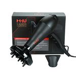 MHU 2nd Generation Pro Salon 1875W Fast Drying Hair Dryer Low Noise Ionic Ceramic Blow Dryer 2 Speed and 3 Heat Settings Ac Infrared Heat with Concentrator & Diffuser, Black