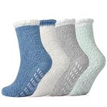 Jormatt 4 Pairs Womens Fuzzy Socks Winter Slipper Socks Non-Slip Grip Fuzzy Socks Warm Non Slip Fluffy Socks Soft Hospital Sock, Blue A