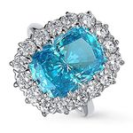 BERRICLE Sterling Silver Halo Blue Cushion Cut Cubic Zirconia CZ Statement Cocktail Fashion Ring for Women, Rhodium Plated Size 4-10, US 8, Metal, Cubic Zirconia