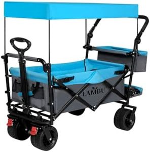 Lambu Garden Trolley Cart Foldable with Off-road Wheels, Outdoor Heavy Duty Folding Expandable Beach Wagon Rolling Stroller,Large Brake Wheel 150kg Capacity for Picnic Camping Shopping Fishing Grocery