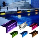 SHONELIGHTING Solar Pool Lights, Color Changing Waterproof Step Lights for Outside, Heavy Duty Stainless-Steel Retaining Wall Light, Ultra-Thin & Anti-Trip 2-Way LEDs for Deck, Stairs, (RGB-W, 6Pack)