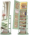 LVSOMT Standing Jewelry Cabinet Mirror with Adjustable LED Light Green
