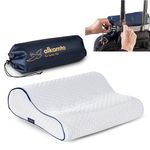 alkamto Travel Pillow - Ergonomic Neck Support Camping Memory Foam Pillow with Temperature-Regulating Pillowcase - Included Waterproof Travel Carry Bag