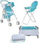 Olivia's Little World 3-in-1 Doll Pushchair Stroller, Doll High Chair & Cot Set OL-00013