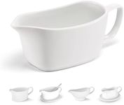 Kook Gravy Boat, Ceramic Serving Dish, Dispenser with Tray for Sauces, Dressings and Creamer, Large Handle, Microwave and Dishwasher Safe, 14 oz, White