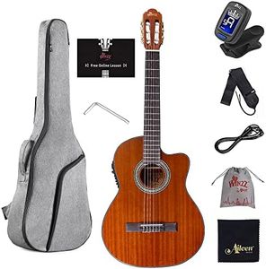 WINZZ AC309CE 39 Inches Cutaway Nylon-string Classical Electric Guitar Build-in Pickup Kit Set Online Lessons