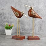 Naayaab Craft Rose Wood and Brass Swan Crane, Decorative Love Birds Showpiece, Antique Saras for Home Decor - Set of 2 (12inch)