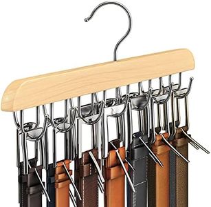 Resovo Belt Hanger for Closet, Sturdy Wood Belt Rack Closet Accessories with 14 Hooks Belt Organizer for Closet Organizers and Storage Max 42 Belts-Wood 1 Pack