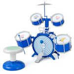 COSTWAY Kids Drum Kit, Toddler Jazz Drum with Stool, Drumsticks, Musical Instruments Mini Band Rock Toy Set for 3 Years + Boys Girls