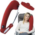 TRAVELREST Ultimate Travel Pillow for Neck & Body, Attaches to Airplane & Car Seats, Inflatable, Stores Compact, Sleeping on Long Plane Flights, Napping on Road Trips, Riding in Cars & Buses, Red