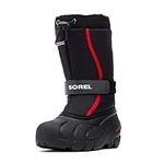 Sorel KIDS FLURRY Waterproof Unisex Kids Snow Boots, Black (Black x Bright Red) - Youth, 5 UK