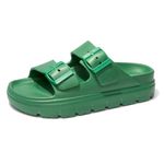 FUNKYMONKEY Women's Comfort Slides Double Buckle Adjustable EVA Flat Sandals, Green/Hdspk, 6