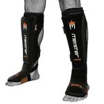 Meister Edge Leather Instep Shin Guards w/Gel Padding (Pair) - Black - Large/X-Large