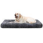 KSIIA Extra Large Dog Bed Washable, XL Calming Dog Bed, Dog Crate Mattress with Non skid Bottom, Fluffy Anti Anxiety Dog Beds, Pet Beds Pillow Cushion for Dog, Dark Grey, 105x70x9cm