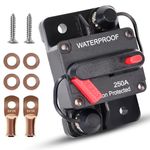 Erayco 250 Amp Circuit Breaker with Manual Reset for Car Marine Trolling Motors Boat ATV Manual Power Protect for Audio System Fuse, 12V-48VDC, Waterproof (250A)