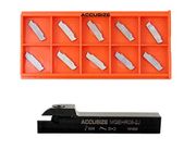 Accusize Industrial Tools 1/2" x 1/2'' Cut-Off Holder, Parting Tool, Mgehr08-2 of 2387-2004 with 10 Carbide Inserts for Cutting Aluminum