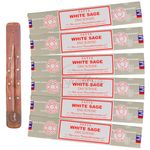 Satya Nag Champa White Sage Incense Sticks | x6 pack | with SAMASIA incense sticks holder | Used for Aromatherapy, Spa, Yoga, Weddings, Meditation, Healing, Positivity and Relaxation