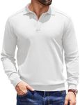 COOFANDY Mens Long Sleeve Polo Shirts with Collar Lightweight Classic Knitted Sweater Polo White