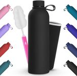 Geepen Thermal Insulated Bottle 34oz Stainless Steel Water Bottle with Brush + Portable Bag Sports Water Bottle Holder for Camping, School, Sports, Gym Black