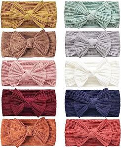 10 Pack Baby Nylon Headbands Hairbands Hair Bow Elastics Handmade Hair Accessories for Baby Girls Newborn Infant Toddlers Kids