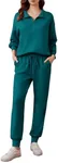 PINSPARK Two Piece Sets for Women 2024 Fall Travel Outfits Lounge Set Long Sleeve Tracksuit Sweatsuit Half Zip Jogger Set Matching Set,Green Jade Small