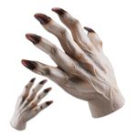 PARTY ZONE Costume Gloves Nude Horror Zombie Hands Tricks Scaty Moster Skeleton Bone Claw Hand Reaper Gloves Costume Halloween Adult, White, Medium