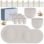 Wheat Straw Dinnerware Sets (16pcs) Beige-Unbreakable Microwave Safe-Lightweight Bowls, Cups, Plates Set-Reusable, Eco Friendly,Dishwasher Safe,Wheat Straw Plates,Wheat Straw Bowls, Cereal Bowls