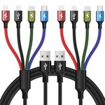 XM COLORFUL 4 in1 USB Charger Cable(2Pack 4FT),3A Multiple USB Charging Cable with 1 Type C/1 Micro USB/2 IP(1 Charging+1data) Connectors,Compatible Phone/Watch/Pad/Android/Headphone