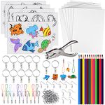 ASTARON 168 Pcs Shrinking Plastic Sheets Kit Includes 15 Shrinking Film Art Paper, Hole Punch, 12 Colored Pencils and 140 Pcs Shrinkles Keychain Jewelry Making Accessories for Kids Craft Supplies