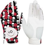 FINGER TEN Golf Gloves Men Left Hand Right with Ball Marker Cabretta Leather Weathersof Rain Grip Value Pack,Mens Golf Glove Fashion Pattern Wear Resistant (Black/Red-1 Pack, ML-Worn on Left Hand)