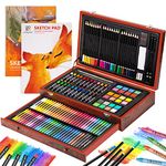 Art Set, 146 Piece Deluxe Wooden Art Supplies Crafts Drawing Painting Kit with 2 Sketch Books, Includes Crayons, Oil Pastels, Colored Pencils, Creative Gift for Kids Teens Beginners