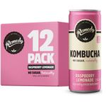 Remedy Kombucha Tea - Raspberry Lemonade - Sparkling Live Cultured Drink - Naturally Sugar Free Soft Drink - Prime Probiotic Drink for Gut Health - 12 x 250ml