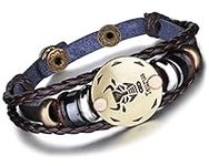 Infinite U Retro Punk Mens Womens 12 Constellation Zodiac Sign Bracelet Braided Leather Alloy Charm Bracelet Multilayer Wristband Bangle