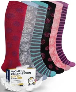 Pembrook Light Compression Socks for Women - 6 Pairs | Floral & Striped Compression Socks Women | 8-15 mmHg Compression Socks Women | Compression Socks for Women Cotton