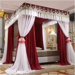 Boys and Girls Bed Net for Home Mosquito Net for Bed, Princess Bed Tent High Density Mesh & Blackout Cloth, Double Layer Luxury Bed Canopy Easy to Install（Color: Wine Red, Size:180*200*200CM）