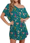 Ekouaer Womens Tshirt Nightgown Cotton V Neck Sleepshirts Comfy Casual Nightshirt for Women, Print Green, Medium