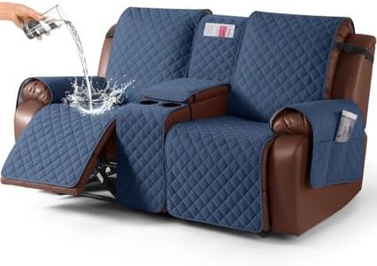 KinCam 100% Waterproof Loveseat Recliner Cover with Console, Blue