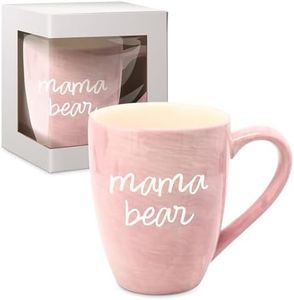 Pavilion Large Ceramic Coffee Mug with "Mama Bear" Text Design, Microwave & Dishwasher Compatible, Tall Coffee or Tea Cups for Moms with Handle, Ideal for Daily Use or Special Occasions - Pink, 20 oz