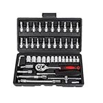 Sutlumisi 46Pcs Socket Set - 1/4 inch Drive Socket Ratchet Wrench Set Mechanic Tools Kit for Automotive Repair & Household, Metric Socket Set with Storage Case