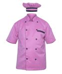 INFOHANDMADE Modeling Men Chef Jacket Half Sleeves in 10 Colours Chef Coat with Cap, Pink, Small