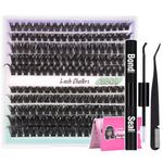 D Curl Cluster Lashes DIY Eyelash Extension Kit Individual Eyelashes 8-16MM Lash Clusters with Lash Glue Bond and Seal and Lash Tweezers 185Pcs Lash Extension Kit Eye Lashes(0.07D,8-16MM)