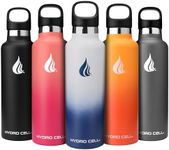 HYDRO CELL Stainless Steel Water Bottle with Straw & 2 Standard Mouth Lids (32oz 24oz 20oz 16oz) Keeps Liquids Hot or Cold w/Double Wall Vacuum Insulated Leak Proof Sport Design (Navy/White 24oz)