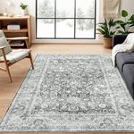 Area Rug Living Room Rugs-Deerly Distressed Floral Boho Oriental Non-Slip Soft Low Pile Machine Washable Area Rug for Entryway Kitchen Rug Bedroom Dining Room Bathroom Office Laundry (Grey 3x5FT)