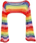 Floerns Girls Color Block Long Sleeve Drop Shoulder Crochet Crop Top Sweaters Red Multi 9Y